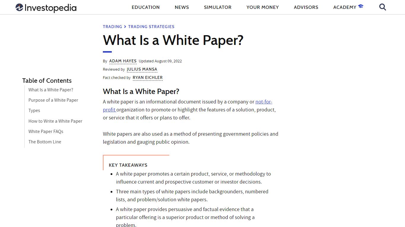 White Paper Definition - Investopedia